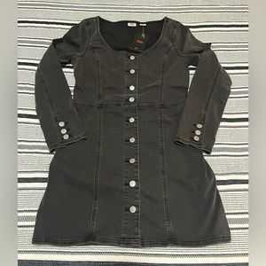 New Levi’s Black Denim Mini Long Sleeve Button Down Dress